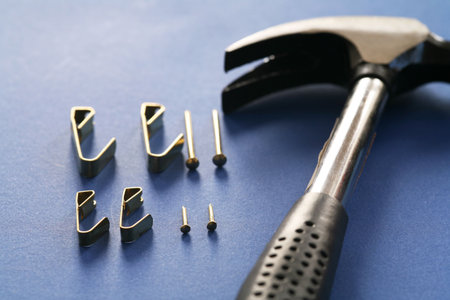 tools on blue backgroundの写真素材