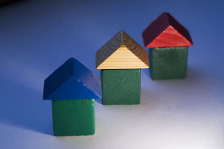 wooden toy pieces in different colorsの写真素材