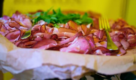 Fresh food brunch buffet Oktoberfest or Autumn Fest, festival outside outdoor in the garden by the pool. Fresh Food Buffet Brunch Catering Dining Eating Party Sharing Conceptの写真素材
