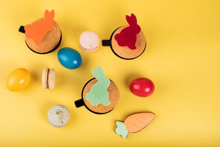 Cute Easter bunny desserts, Easter painted eggs, Authentic Easter Brunch. Colorful and happy table, food and sweets display. Fresh Food Buffet Brunch Catering Dining Eating Party Sharing Conceptの写真素材