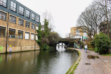 London, United Kingdom, 25th of January 2020: Regent's canal in Camden town neighborhood