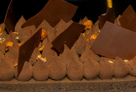 Dessert display at the pastry bakery shop, chocolate and coffee specialty