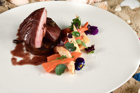 âDrunkenâ tuna in Marche style with vegetables. Fresh Food Catering Dining Eating conceptの写真素材