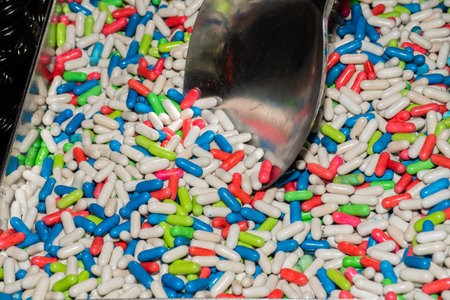 Many gumdrops assortment for sale. Assorted Gummy Colorful Of Sugar Candies. Background Or Texture...