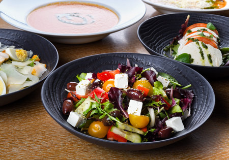 Greek salad or horiatiki salad is a salad in Greek cuisine. Greek salad is made with pieces of...