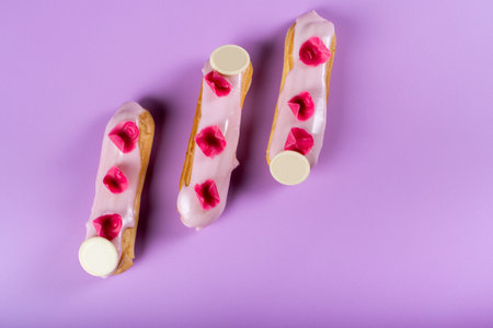 Mango & passion fruit cake dessert mousse. Minimalist conceptual design, flat lay with space for...