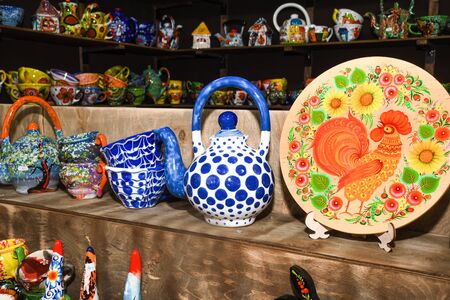 Colored porcelain plates handmade for sale during festivalの写真素材
