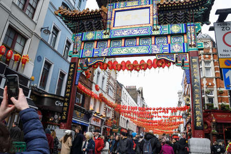 London, United Kingdom, 25th of January 2020: Crowds of people in London's China Town area of Soho in the west end.のeditorial素材