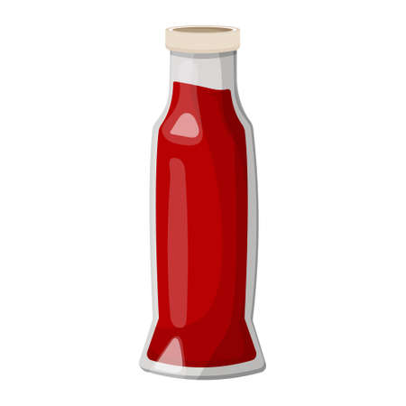 A glass bottle with ketchup. Traditional tomato sauce isolated on a white background. Vector cartoon icon.のイラスト素材