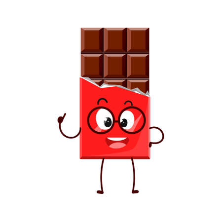 Cute cartoon chocolate bar in the role of a scientist. Vector character isolated on a white background for a mascot, books, postcards and much more.のイラスト素材