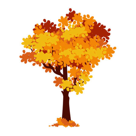 Cartoon autumn tree isolated on a white background. Vector element for fall landscape, autumn cards, kids books.のイラスト素材