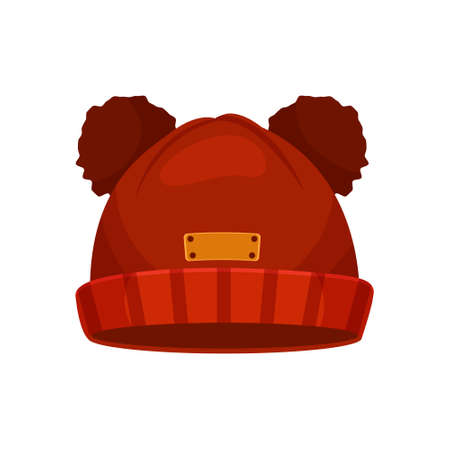 Cartoon childrens autumn or winter hat in red. Vector clipart for autumn or winter design.のイラスト素材