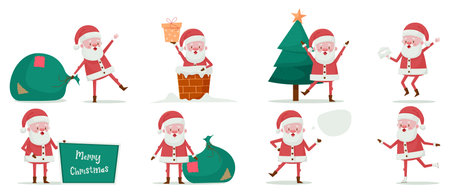 Set with different poses with Santa Claus. Vector illustration for new year. Merry Christmas. Cute characters isolated on white background.のイラスト素材