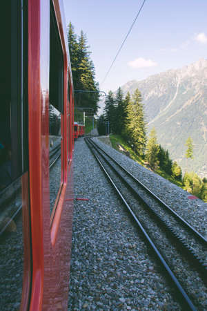 Going to Mer de Glace - Alpine glacier: Chamonix Valley - Mont Blancの写真素材