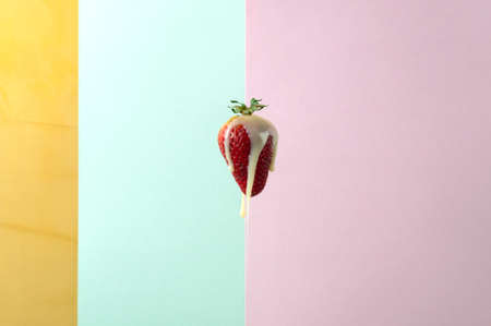 strawberry with condensed milkの写真素材