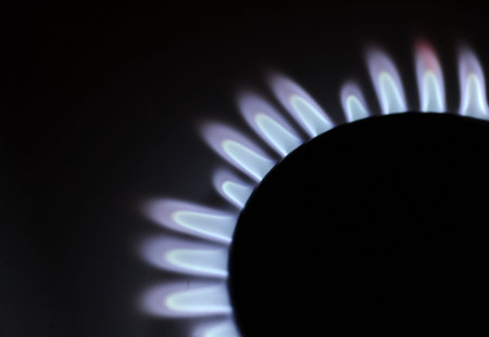 Natural gas flame on the stoveの写真素材