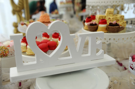 Wedding candy bar and LOVE inscriptionの写真素材