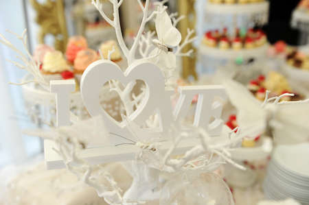 Wedding candy bar and Love inscriptionの写真素材