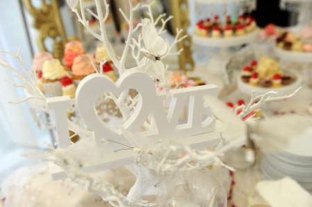Wedding candy bar and Love inscriptionの写真素材