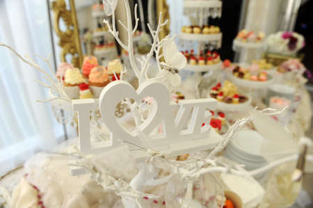Wedding candy bar and LOVE inscriptionの写真素材