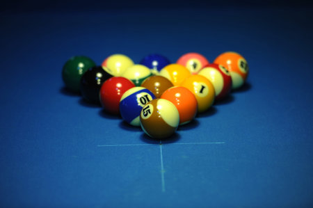 Billiard balls on a blue table