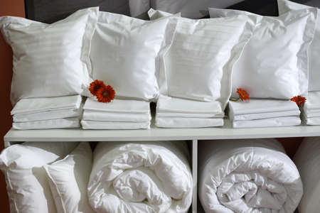 White set of bed sheetsの写真素材