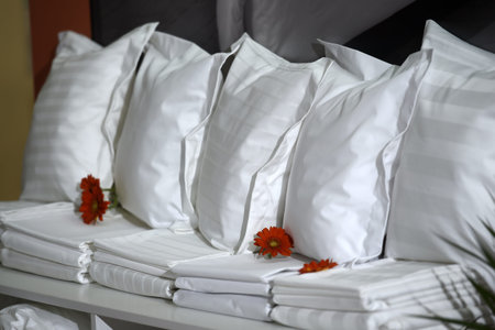 White set of bed sheetsの写真素材