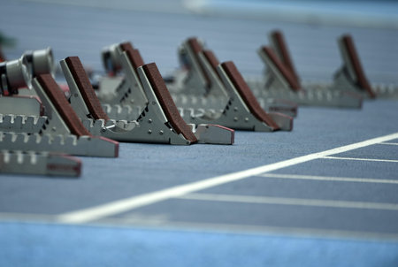 Athletes at the starting lineの写真素材