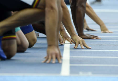 Athletes at the starting lineの写真素材