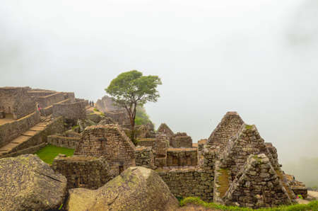 MACHU PICCHU, CUSCO REGION, PERU- JUNE 4, 2013: Details of the residential area of the 15th-century Inca citadel Machu Picchuのeditorial素材