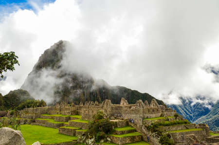 MACHU PICCHU, CUSCO REGION, PERU- JUNE 4, 2013: Panoramic view of the 15th-century Inca citadel Machu Picchuのeditorial素材