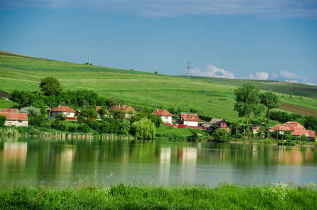 village by the lakeの写真素材