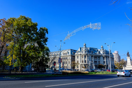 Bucharest, Romania, 22 November 2020 - Old buildings on Ion Bratianu boulevard  in Bucharest, Romania, in a sunny autumn dayのeditorial素材