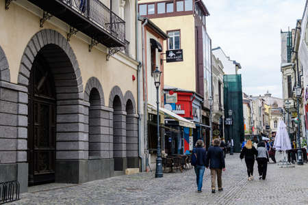 Bucharest, Romania, 16 October 2020 - Street with old buidings in the historic center  on a sunny autumn dayのeditorial素材