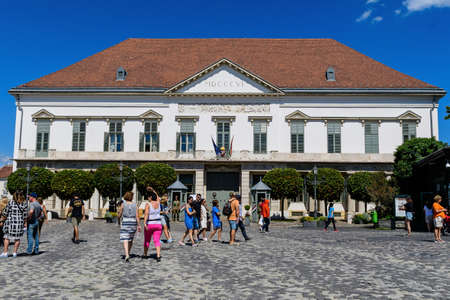 Budapest, Hungary, 9 August 2019: Renovated beautiful historical statues on the fountain in inner courtyard of Buda Castle on a sunny summer dayのeditorial素材