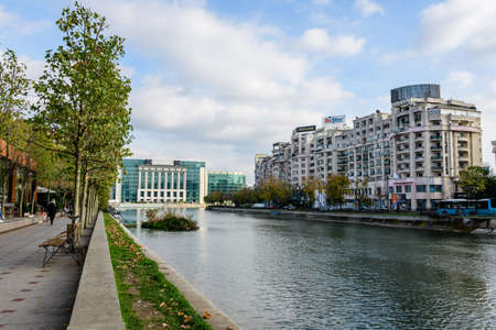 Bucharest, Romania, 7 November 2020 - New building of National Library of Romania near the Dambovita river in Bucharest in a sunny autumn dayのeditorial素材