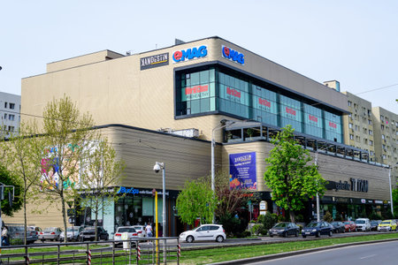 Bucharest, Romania - 1 May 2021: Galeriile Titan supermarket in Titan neighborhood in a cloudy...