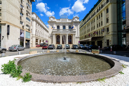 Bucharest, Romania - 6 May 2021: The Odeon Theatre (Teatrul Odeon) on Victoriei Avenue (Calea Victoriei) in the city center in a sunny spring dayのeditorial素材