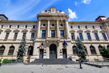Bucharest, Romania, 6 May 2021: Main historical building and headquarter of National Bank of Romania (Banca Nationala a Romaniei) on Lipscani Street (Strada Lipscani) in downtown in a sunny spring dayのeditorial素材
