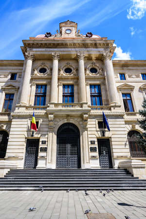 Bucharest, Romania, 6 May 2021: Main historical building and headquarter of National Bank of Romania (Banca Nationala a Romaniei) on Lipscani Street (Strada Lipscani) in downtown in a sunny spring dayのeditorial素材