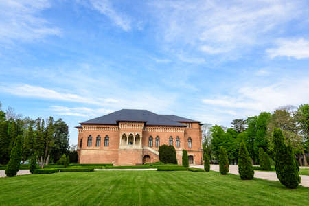 Old historical buiding at Mogosoaia Palace (Palatul Mogosoaia) near the lake and park, a weekend attraction close to Bucharest, Romania, in a sunny spring dayのeditorial素材