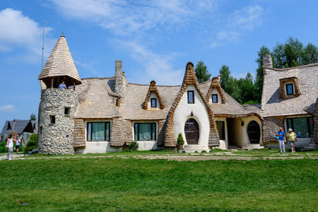 Porumbacu de Sus, Sibiu, Romania, 16 July 2021: Clay Castle from the Valey of the Ferries (Castelul de Lut Valea Zanelor) in Transylvania (Transilvania) region, in a sunny summer dayのeditorial素材