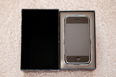 Cesky Brod, Czech Republic - February 25: Capture photo of the first generation iPhone by Apple on February 25, 2016 in Cesky Brod, Czech Republic.のeditorial素材