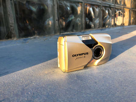 Zizkov, Czech Republic - February 27: Capture photo of the legendary point and shoot camera Olympusのeditorial素材