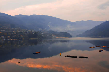 Mountain lake at sunset in Geres national park. Portugalの写真素材