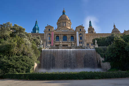 National art museum of Catalonia and Montjuich Palace in Barcelonaのeditorial素材