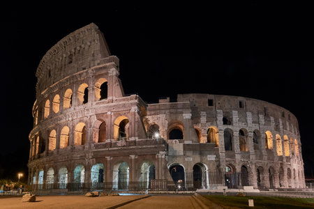 Long exposure night photography without tourists of the Colosseum in Rome, capital of Italy