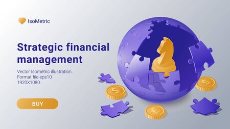 Strategic financial management concept. Business strategy. Success in the business. 3d isometric design. Vector illustration.のイラスト素材