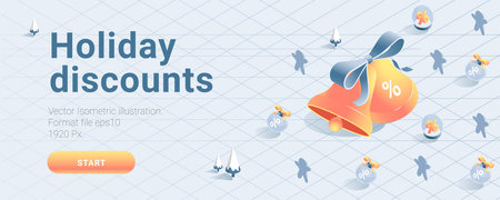 Isometric Christmas shopping banners and buttons set. Online shopping. Online sale. Christmas sale banners set with gifts and isometric design. Vector illustrationのイラスト素材