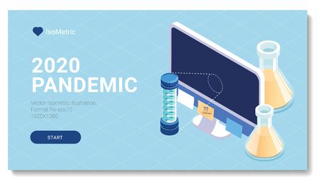 Science research, chemical laboratory equipment. Set of various test tubes, flask, jars and bottles with liquid, dropper, microscope, support stand, tools isometric glow iconsのイラスト素材